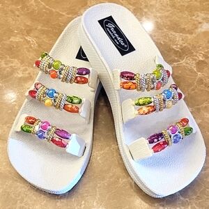 Red and White Sandals with Comfortable Sole